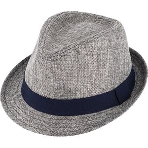 Trilby linnen uni stof hoed met ripband-lint Lichtgrijs - Maat: 57-M
