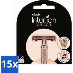 15 x Wilkinson Intuition - Navulmesjes - Rose Gold Safety Razor - Luxe - 15 mesjes - Scheermesjes Gevoelige Huid - Scheermesjes Duurzaam