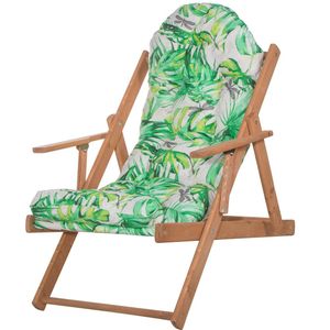 Springos Houten Ligstoel - Ligbed - Met Kussen - Verstelbaar - Weersbestendig - Bladeren - Grenenhout - 90 x 71 x 103 Cm