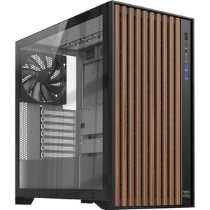 PC-behuizing met houten voorkant en gehard glas - Midtower voor ATX/Micro-ATX/ITX - Inclusief 3x140MM ventilatoren - Type C USB