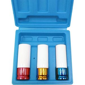 3-Delige Dopsleutelset Met 1/2” Gecoate Doppen Aluminium Velgen Slagmoersleutel 17/19/21mm Voor Het Wisselen Van Banden Wielbouten(Gekleurd)