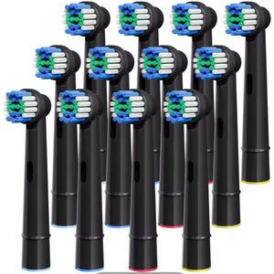Opzetborstels - Geschikt voor Oral B - Borstelkoppen voor Elektrische Tandenborstel - Dubbele Hoogte Design - 12st - Zwart - Nylon