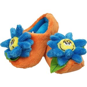 Elcee-Haly – Klomp slofjes – Oranje Pantoffelklompje met blauwe bloem – Warme sloffen –  Oranje/Blauw – Maat 22/23/24