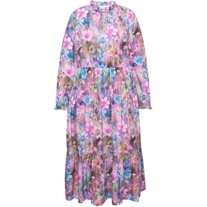 MIAMODA - Dames - Jurk A-lijn bloemenmotief lange mouwen - Roze - Maat 44