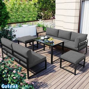 Gutent Tuin Loungestoel Set - Aluminium zitting - met verstelbare functie - 4-voudig verstelbare rugleuning - Zachte zitting en rugkussens inbegrepen - Grijs gekleurd