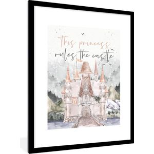 Fotolijst incl. Poster - Spreuken - Quotes - Prinses - This princess rules the castle - Kids - Baby - Meiden - 60x80 cm - Posterlijst