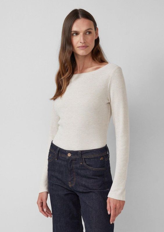 T-shirt - Geribd - Lange Mouwen - Slanke Pasvorm - Elegant