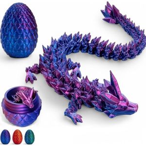 Klikkopers® - Kristallen Draak met Draakei - Gearticuleerde Dragon - 3D geprinte Flexibele draak - Montessori - Sensorisch speelgoed - Ontwikkeling - Fijne Motoriek - Blauw-Paars