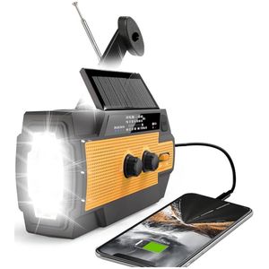 Noodradio Solar Opwindbaar en Batterij - Noodpakket - Draagbare Survival Radio - 4000 mAh - Powerbank Zonneenergie - Bouwradio - Zaklamp – Oranje