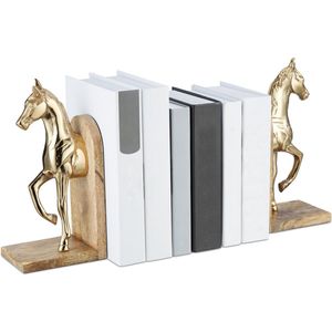 Relaxdays boekensteun paard - set van 2 - boekenhouder voor boekenrek - boekenstandaard