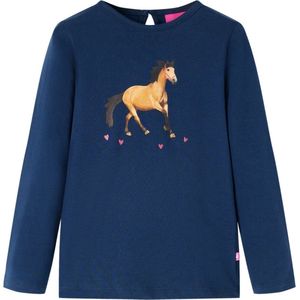 vidaXL - Kindershirt - Lange Mouwen - Marineblauw - Katoen