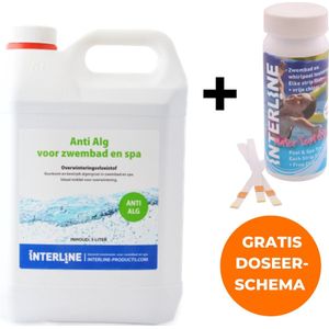 Interline Anti Alg 5 liter - Inclusief 25 pH en Chloor teststrips - Anti Alg voor zwembad - Algenbestrijding - Inclusief doseerschema