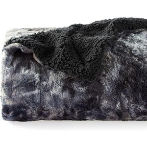 Knuffeldeken, wollig, sofadeken, plaid - imitatiebont fleece, sherpa, wollen deken voor bank, dikke woondeken, warm pluche, klein, 150 x 200 cm, zwart