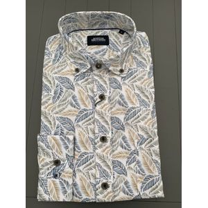 Boston Brothers heren blouse - overhemd heren - lange mouwen - 1507 - wit/blauw/beige print - maat XXL