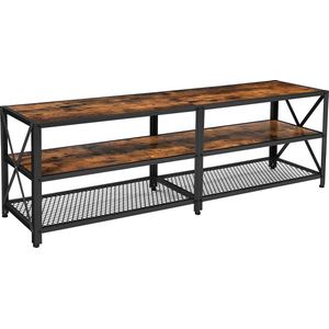 Tv-kast, televisietafel, lowboard voor televisie tot 70 inch, televisiekast met planken, stalen frame, tv-rek voor woonkamer, slaapkamer, vintage bruin-zwart LTV095B01