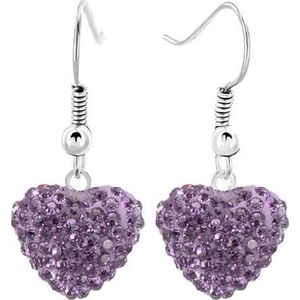 Fako Bijoux® - Oorbellen - Disco Dots - Hanger - Hart - Paars