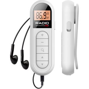 PULUZ 1 Stuks Witte Mini Radio - Oplaadbare FM Radio Met Broekriem Clip - Engelse Versie Zakformaat Radio - Draagbare Persoonlijke Radio Voor Senioren En Buitengebruik