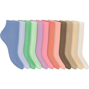 Pierre Cardin Diamant - 12 Paar - Damessokken - Quarter Sokken - Premium Katoen - Naadloos - Pastel - Maat 35-42