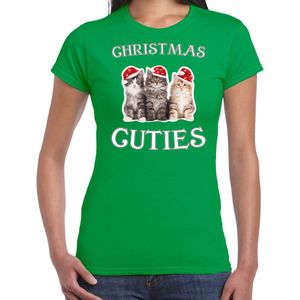 Kitten Kerstshirt / Kerst t-shirt Christmas cuties groen voor dames - Kerstkleding / Christmas outfit XS