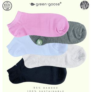 green-goose�® Bamboe Dames Enkelsokken | 5 Paar | Roze, Blauw, Wit, Zwart, Grijs | Duurzaam Ademend Materiaal