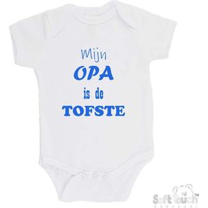 100% katoenen Romper ""Mijn Opa is de TOFSTE"" Jongens Katoen Wit/blauw Maat 56/62