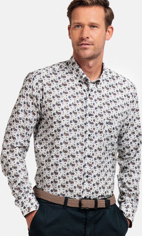 katoenen Giordano overhemd wit bloemen printje