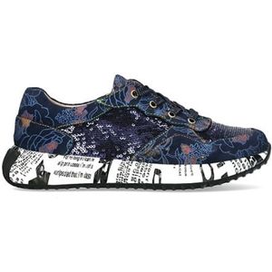 Laura Vita - Burton 05 Cobalt - Sneakers - Donkerblauw - Gebloemd met Pailletten