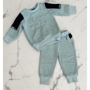 Baby Peuter Jongens 2 delig Kleding Setje Mint Groen ""Little Boss"", verkrijgbaar in de maten 68 t/m 104
