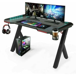Groot Laptop Computer Bureau - Middelgroot - Rechthoekig Staand Bureau - Gaming en Thuiskantoor - PC Bureau - met RGB LED-verlichting - Zwart