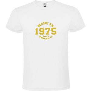 Wit T-Shirt met “Made in 1975 / 100% Original “ Afbeelding Goud Size XL