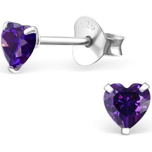 Aramat jewels ® - Kinder oorbellen met zirkonia hart 925 zilver paars 4mm