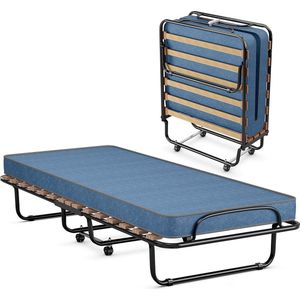 80 x 190 cm logeerbed met matras van terugstelschuim, inklapbaar eenpersoonsbed, stabiel metalen bed tot 130 kg belastbaar, opklapbed op wielen, vouwbed, kantoor, logeerkamer, draagbaar bed