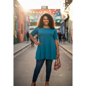 ZAZOU A-LIJN SHIRT KORTE MOUW L.PETROL