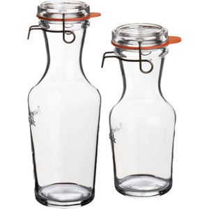 Set van 2x stuks glazen water karaffen lock eat van 500 ml en 1 liter - Weckflessen/Weckfles - Sapkannen/waterkannen/schenkkannen
