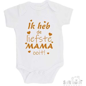 100% katoenen Romper ""Ik heb de liefste MAMA ooit!"" Moederdag Unisex Katoen Wit/tan Maat 68/74