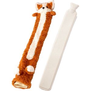 Warmwaterkruik lang met hoes 2 liter, dieren kruiken, 72 cm, zachte pluche imitatiebont hoes, draagbare warmwaterzak van natuurlijk rubber