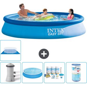 Intex Rond Opblaasbaar Easy Set Zwembad - 366 x 76 cm - Blauw - Inclusief Pomp Solarzeil - Onderhoudspakket - Filter - Grondzeil - Solar Mat
