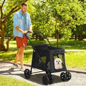 Faltbare hondenbuggy met zijvakken en netraam, voor kleine en middelgrote honden tot 20 kg, Oxford-stof, zwart