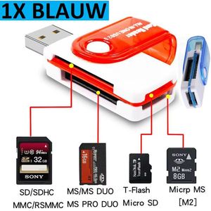Actie4you® - Multifunctionele USB Kaartlezer 4 in 1 - USB 2.0 - M2 SD SDHC SD TF Geheugenkaart -Smart Reader – Kaartlezer – Blauw