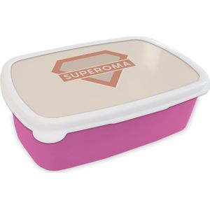 Broodtrommel Roze - Lunchbox - Brooddoos - Quotes - Superoma - Spreuken - Grootmoeder - 18x12x6 cm - Kinderen - Meisje