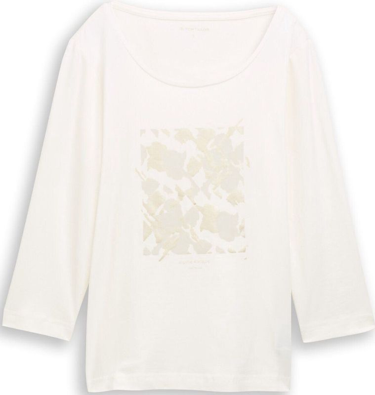 TOM TAILOR - Shirt - Beige - Jersey - Driekwart Mouw