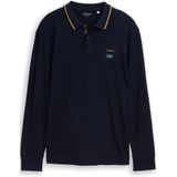 Tom Tailor Piqué poloshirt met lange mouwen en logoprint