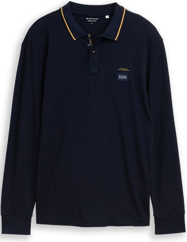 Tom Tailor Piqué poloshirt met lange mouwen en logoprint