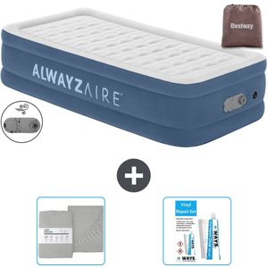 Bestway Alwayszair luchtbed - 1-Persoons - 97 x 191 x 46 cm - Blauw - Inclusief pomp - Hoeslaken en Reparatieset