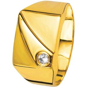 Lucardi Heren Zegelring met zirkonia - Ring - Cadeau - 14 Karaat Goud - Geelgoud
