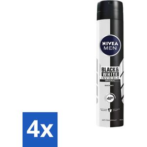 Nivea - Men - Deodorant - Spray - Black & White Invisible Original - 150 ml - Voordeelverpakking - 4 stuks