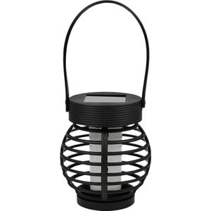 Benson Solar lantaarn tuinlamp - zwart - LED flame effect - oplaadbaar - D9 x H10,8 cm