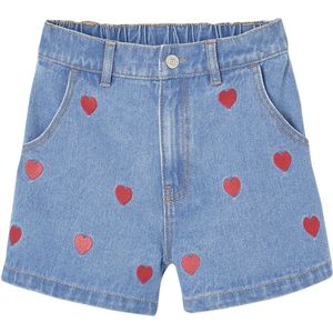 Meisjesshort - Middenblauw - Jeansstof - Met Hartmotief