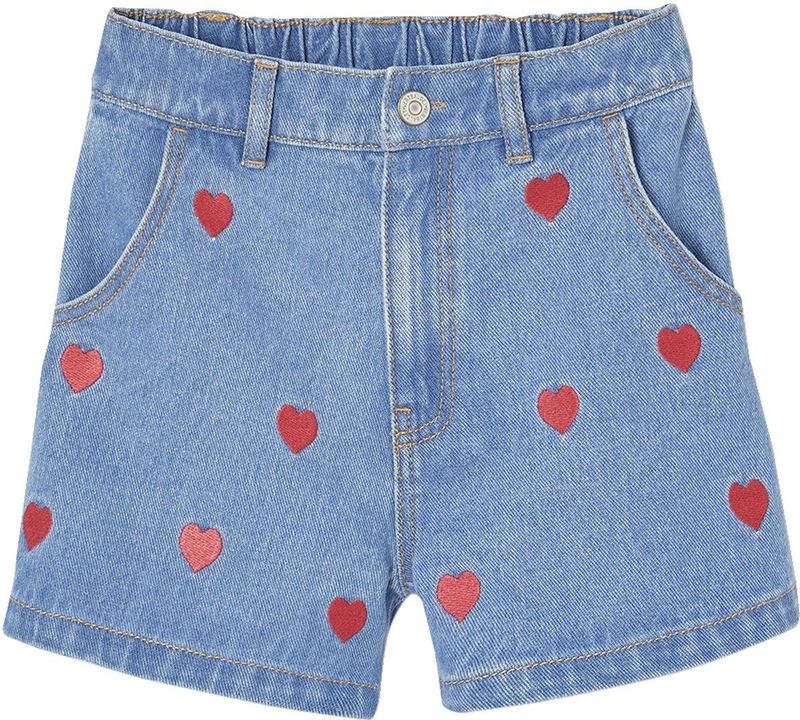 Meisjesshort - Middenblauw - Jeansstof - Met Hartmotief