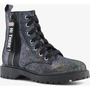 Braqeez leren meisjes boots met metallic details - Zwart - Maat 38